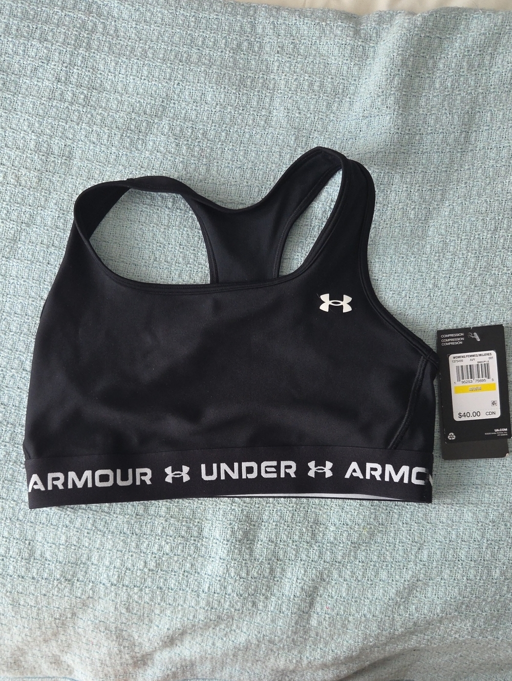 Under Armour Black and White Logo Racerback Sports Bra